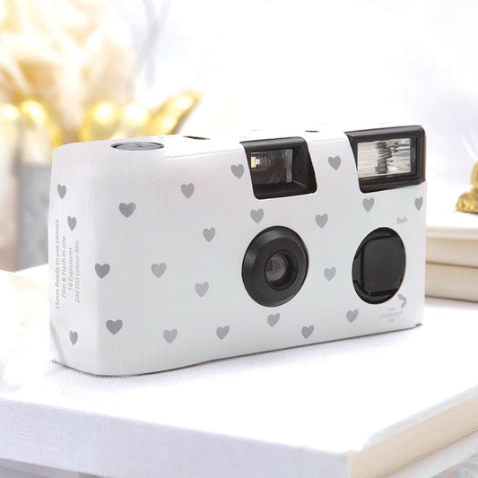 Disposable Camera White With Silver Hearts