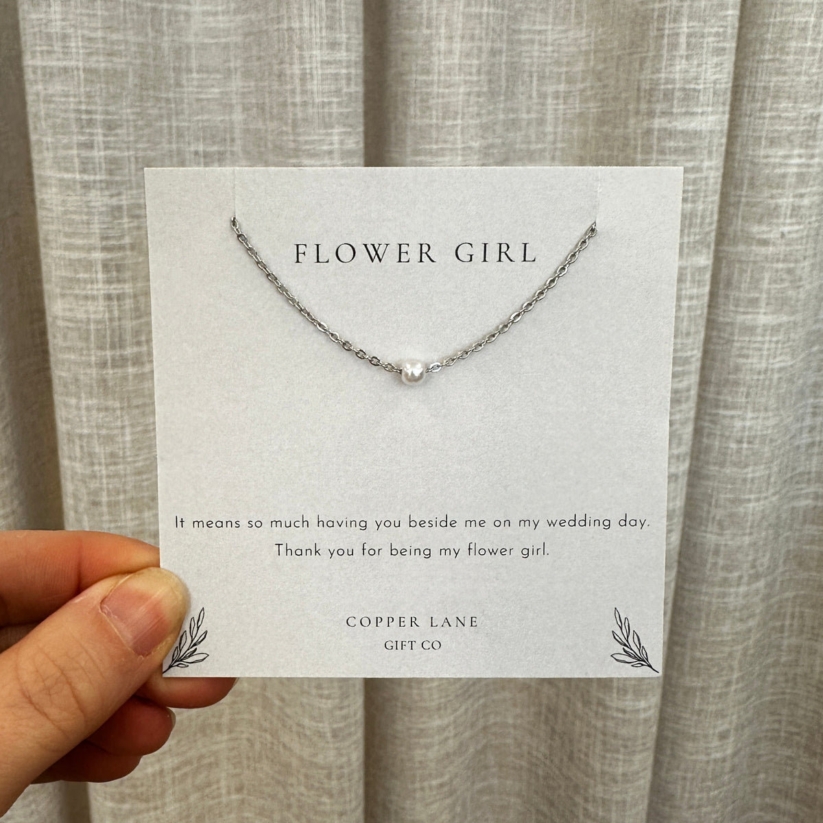 Flower Girl Thank You Necklace Silver