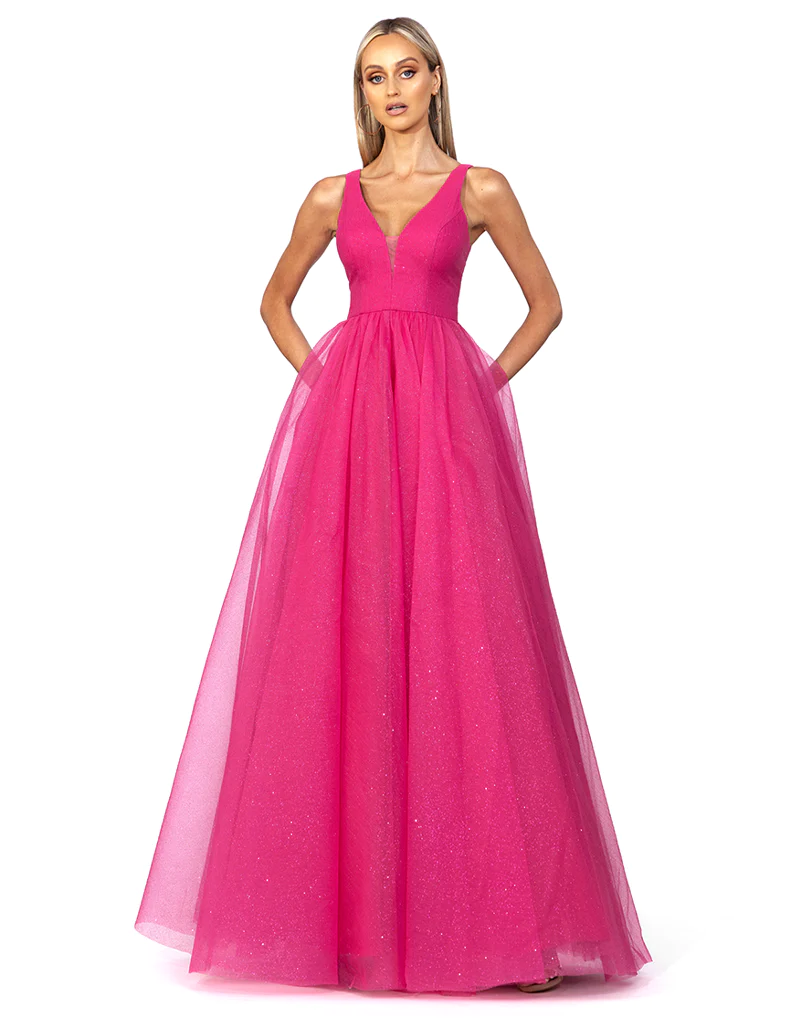 Jordan Plunge Neck Ball Gown Honey Fawn Boutique