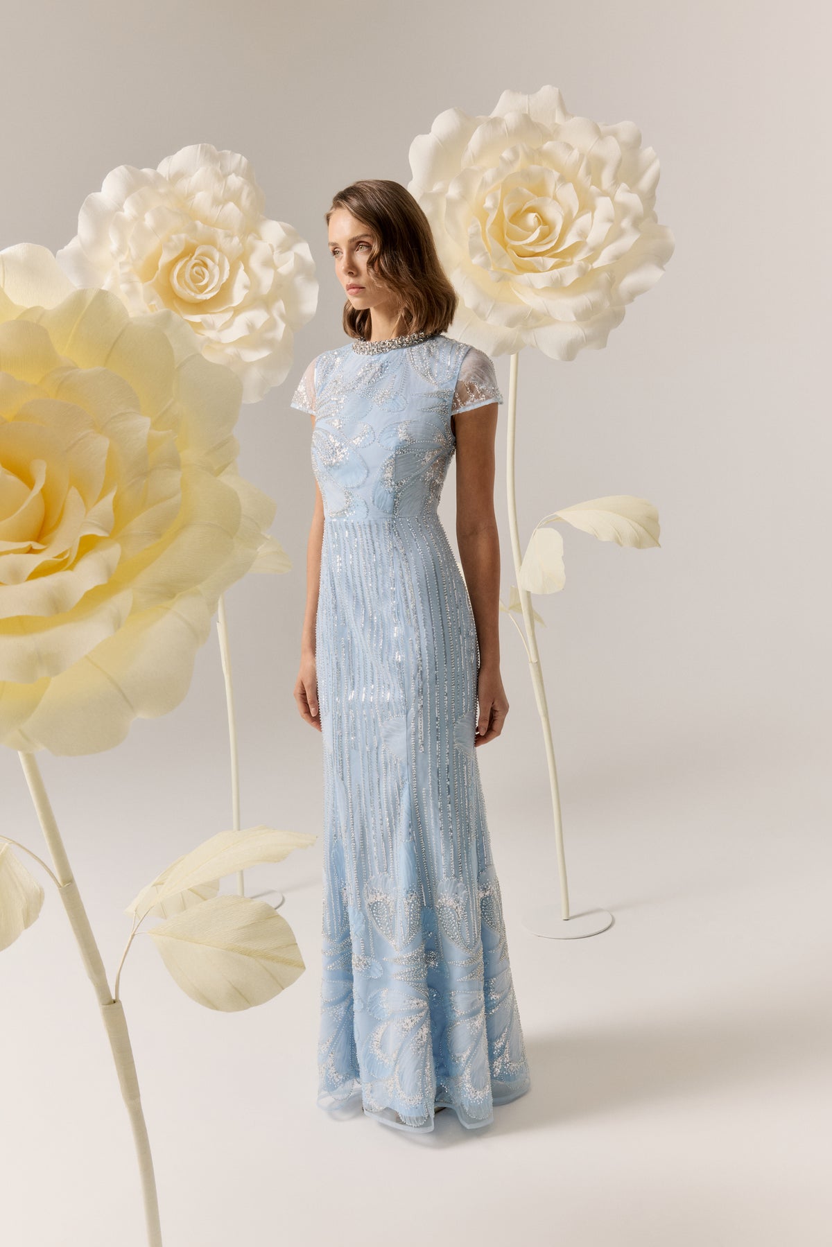 Elliatt Anabelle cap sleeve gown, elegant dress with a flowing design and subtle detailing, perfect for formal occasions.