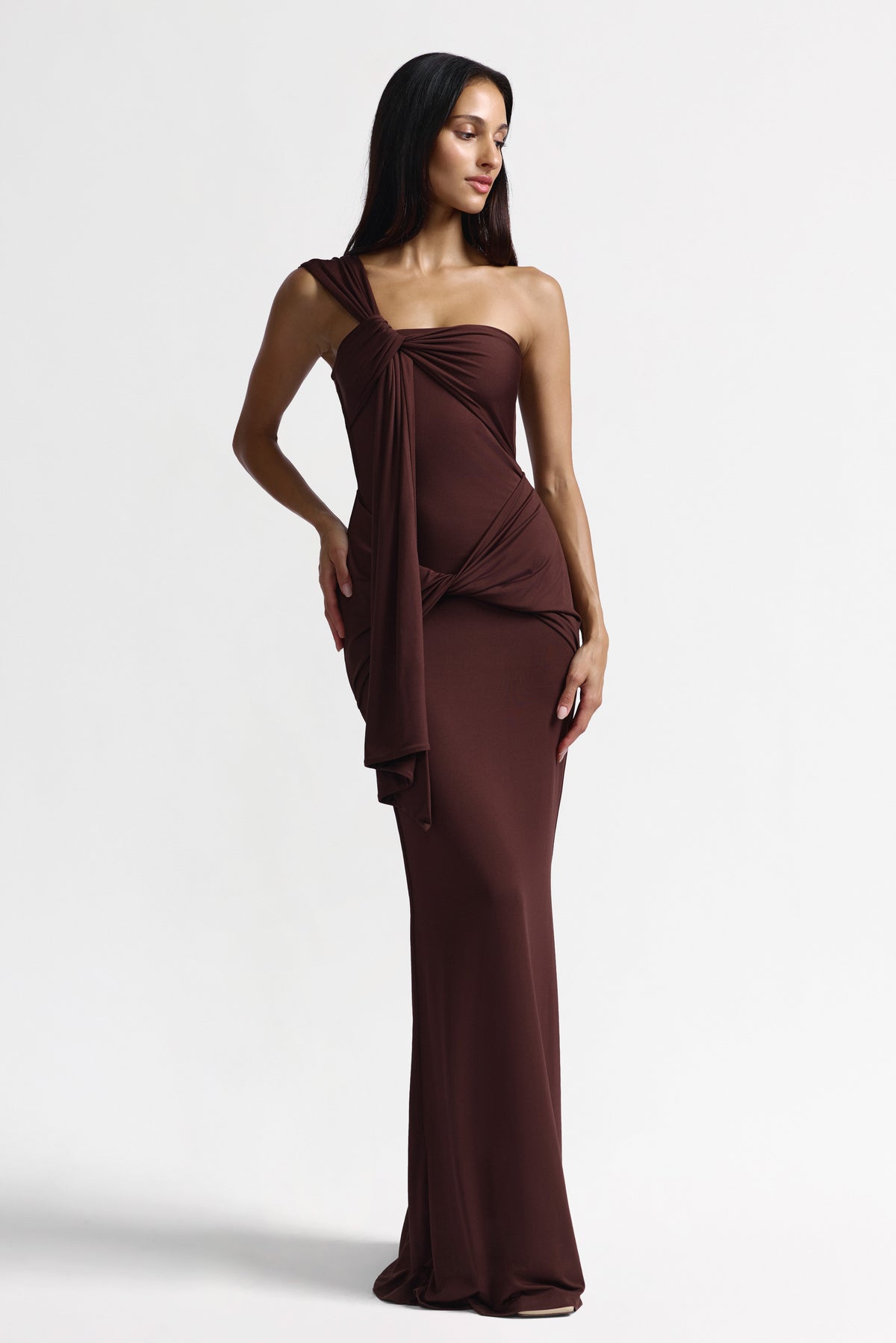 Studio Lexi Nyla Dress in chocolate color, stylish women's dress with a flowy silhouette and comfortable fit.
