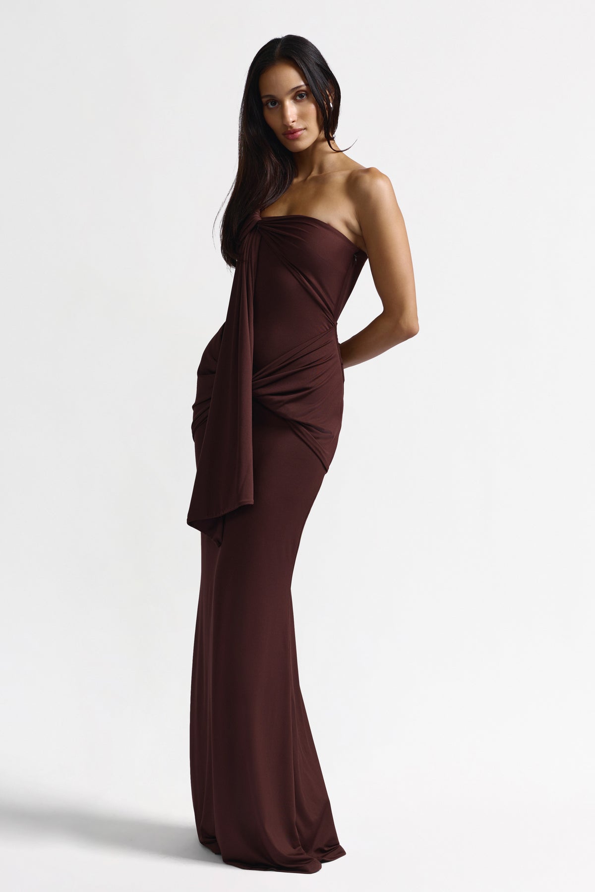 Studio Lexi Nyla Dress in chocolate color, stylish women's dress with a flattering fit and elegant design.