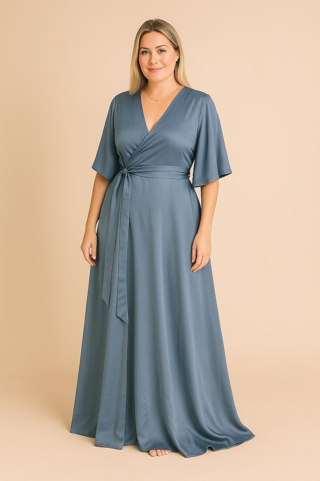 Satin Wrap Slate Blue - Dress - Jacqueline Louise