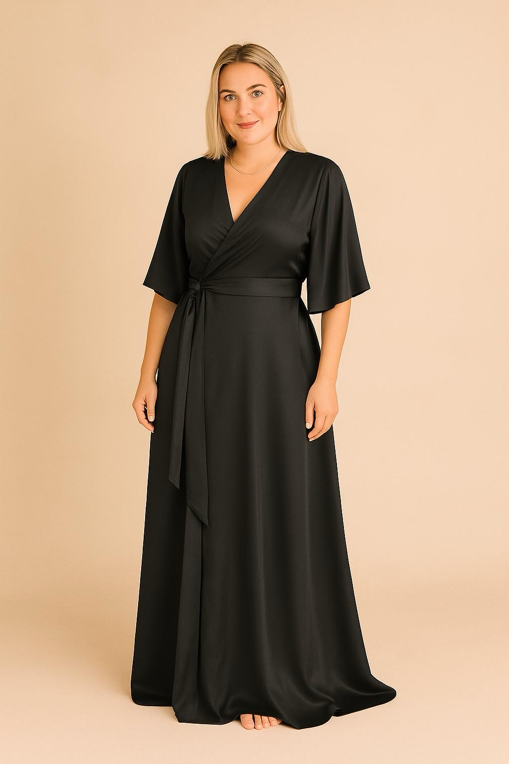Satin Wrap Black - Dress - Jacqueline Louise
