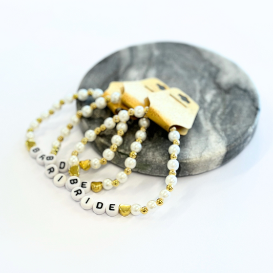 Gold & Ivory BRIDE Bead Bracelet