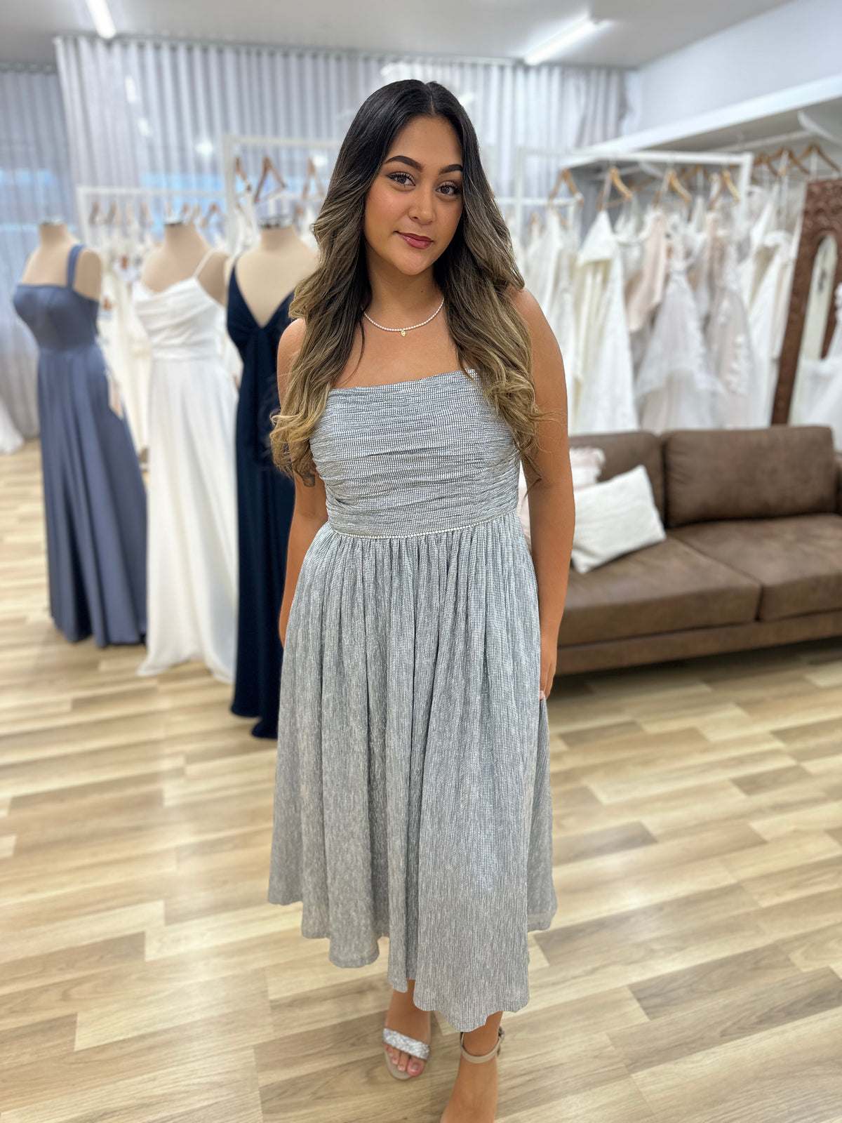 Shayla Metallic Diamanté Midi - Honey Fawn Boutique