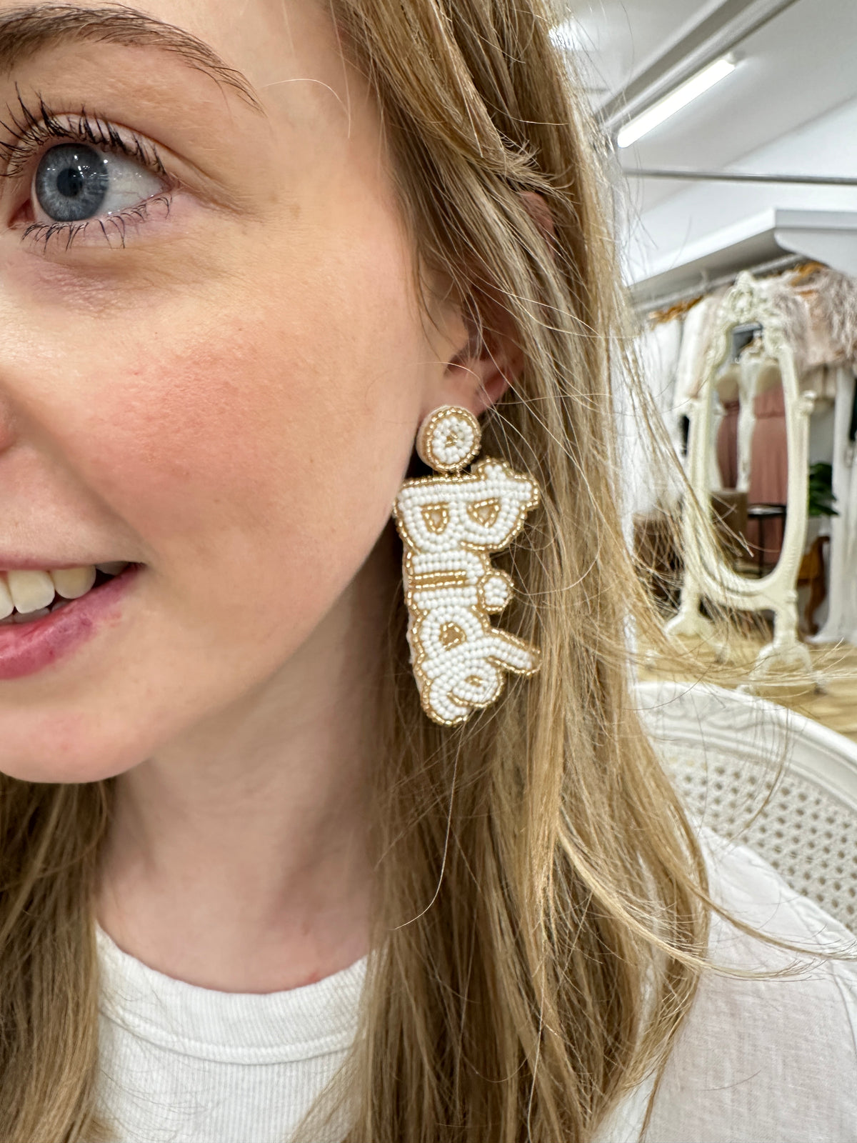 Bead Embroidered BRIDE Earring