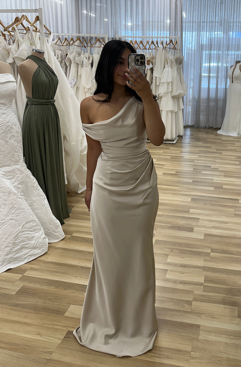 Eliya One Shoulder Drape Maxi Champagne - Dress - Bariano