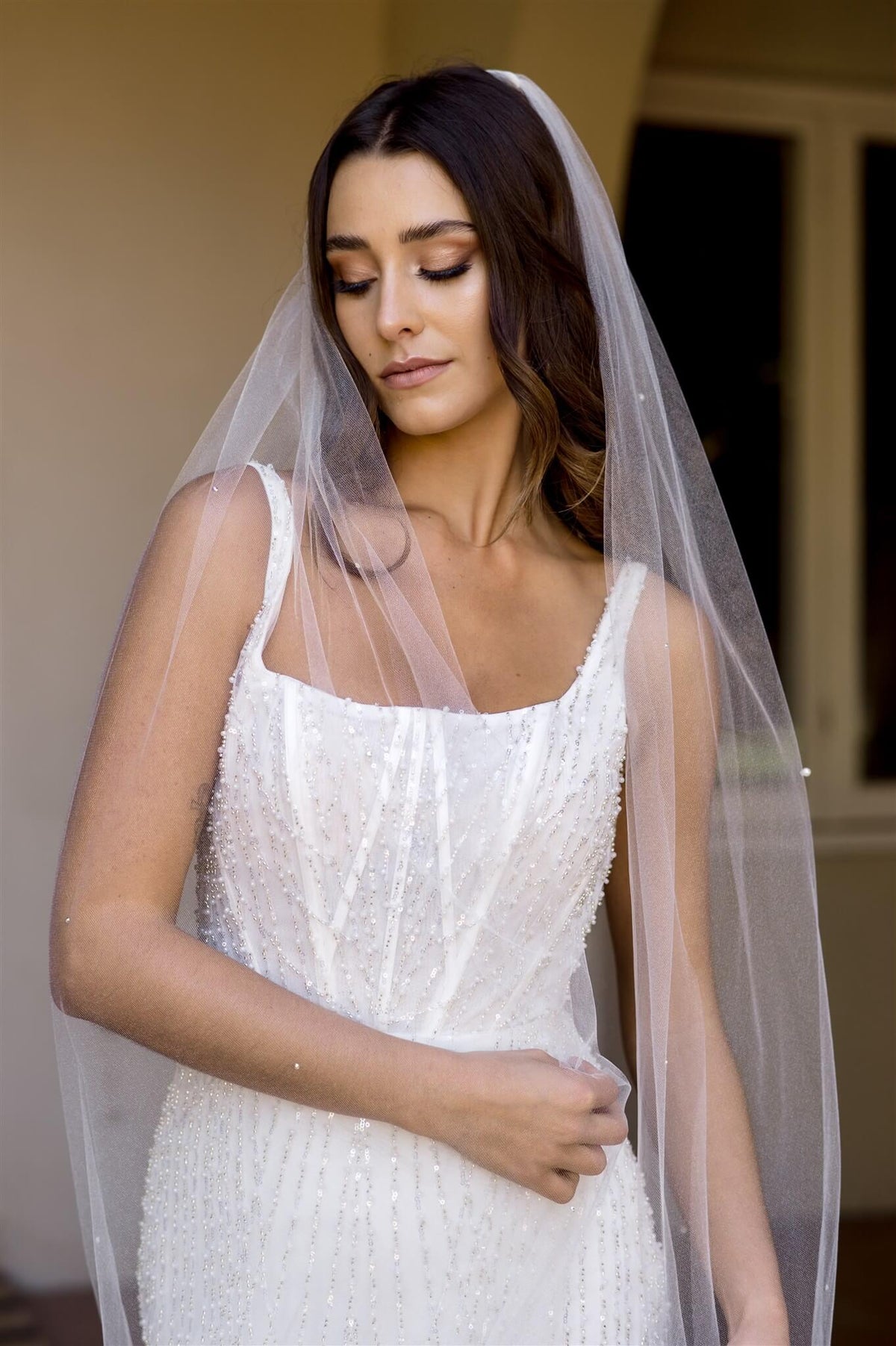 Alexis 98inch Pearl and Crystal Veil | Dreamtime | Honey Fawn Boutique