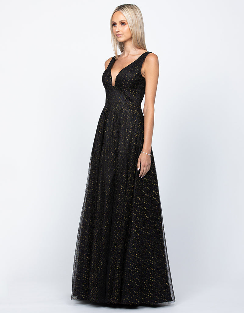 Zayna Plunge Neckline Ball Gown - Honey Fawn Boutique