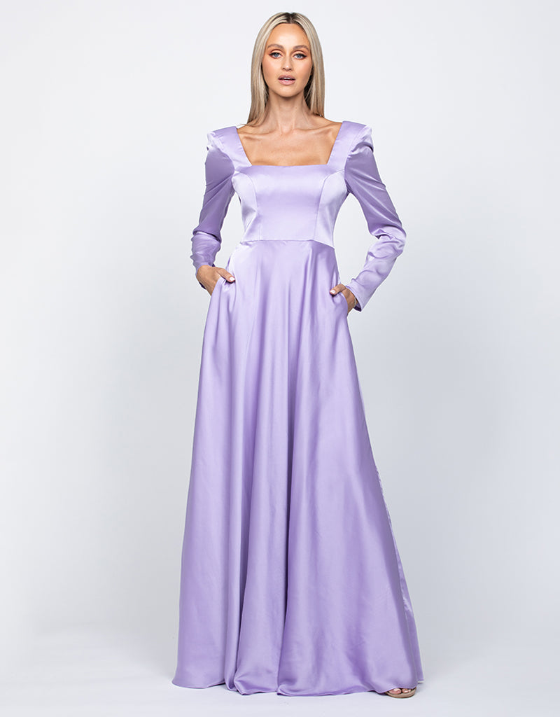 Charmaine Square Neck Long Sleeve Gown - Honey Fawn Boutique