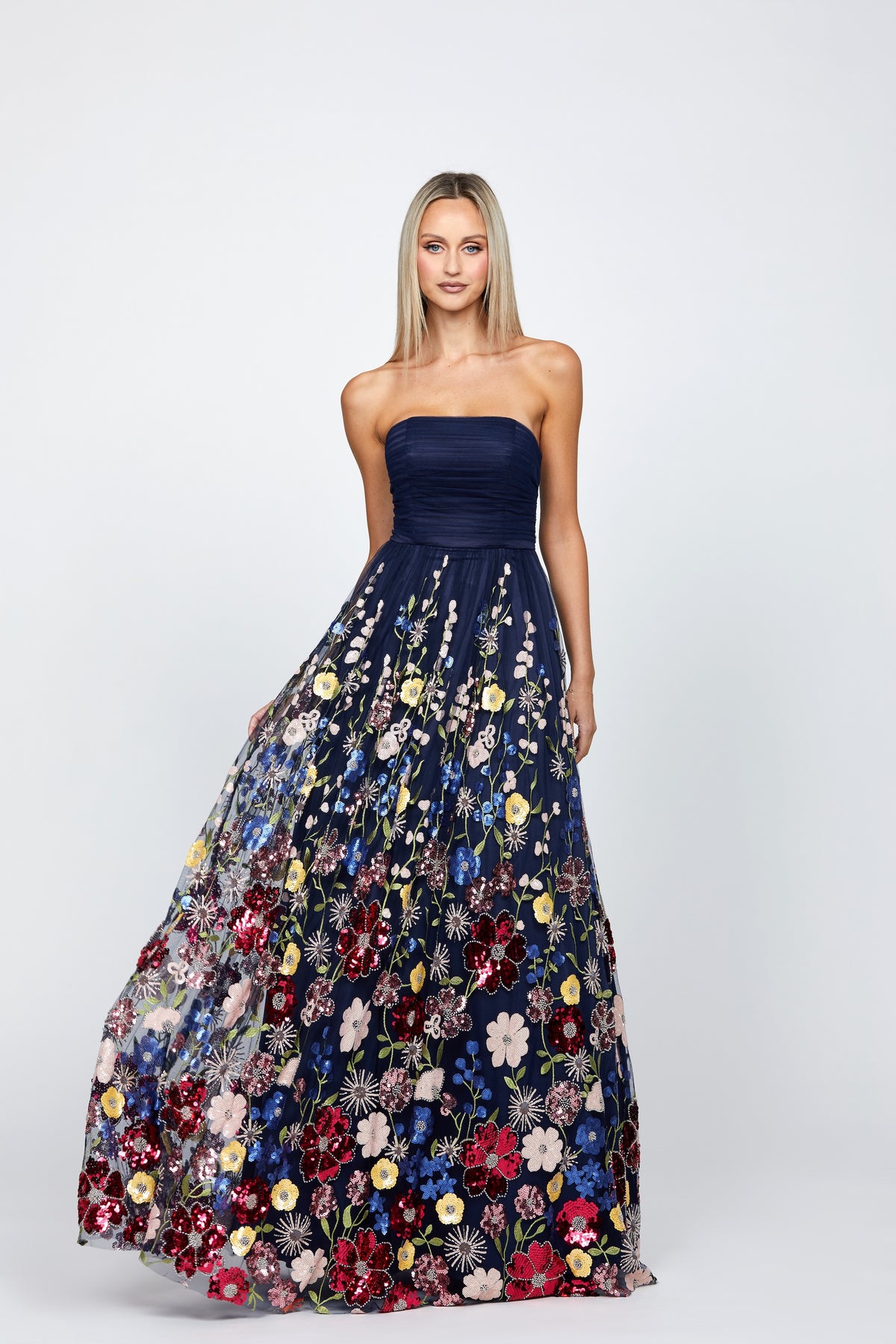 Ball Gown Bariano Navy Dress Nicola Navy Jacquard Tea Length Dress