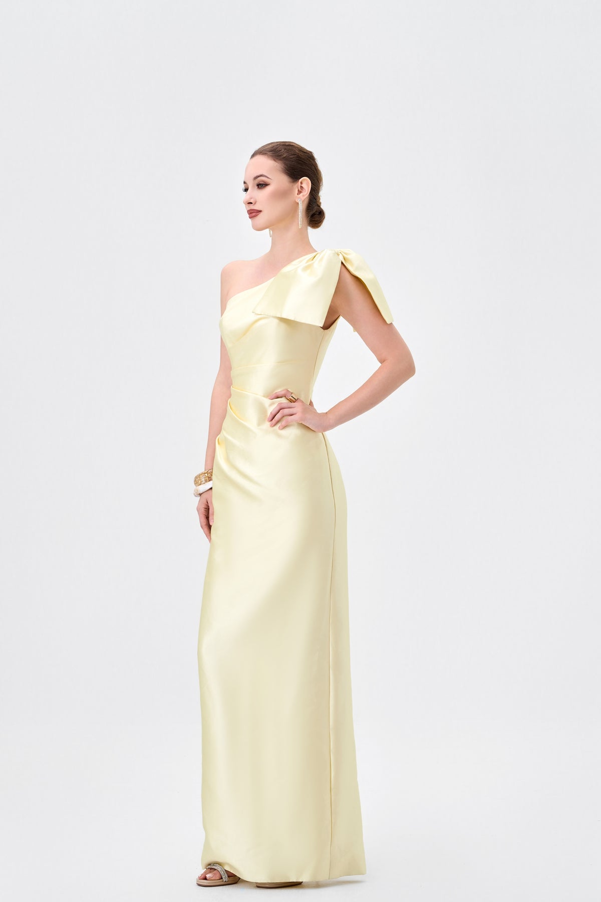 Aramy One Shoulder Bow Gown - Dress - Bariano