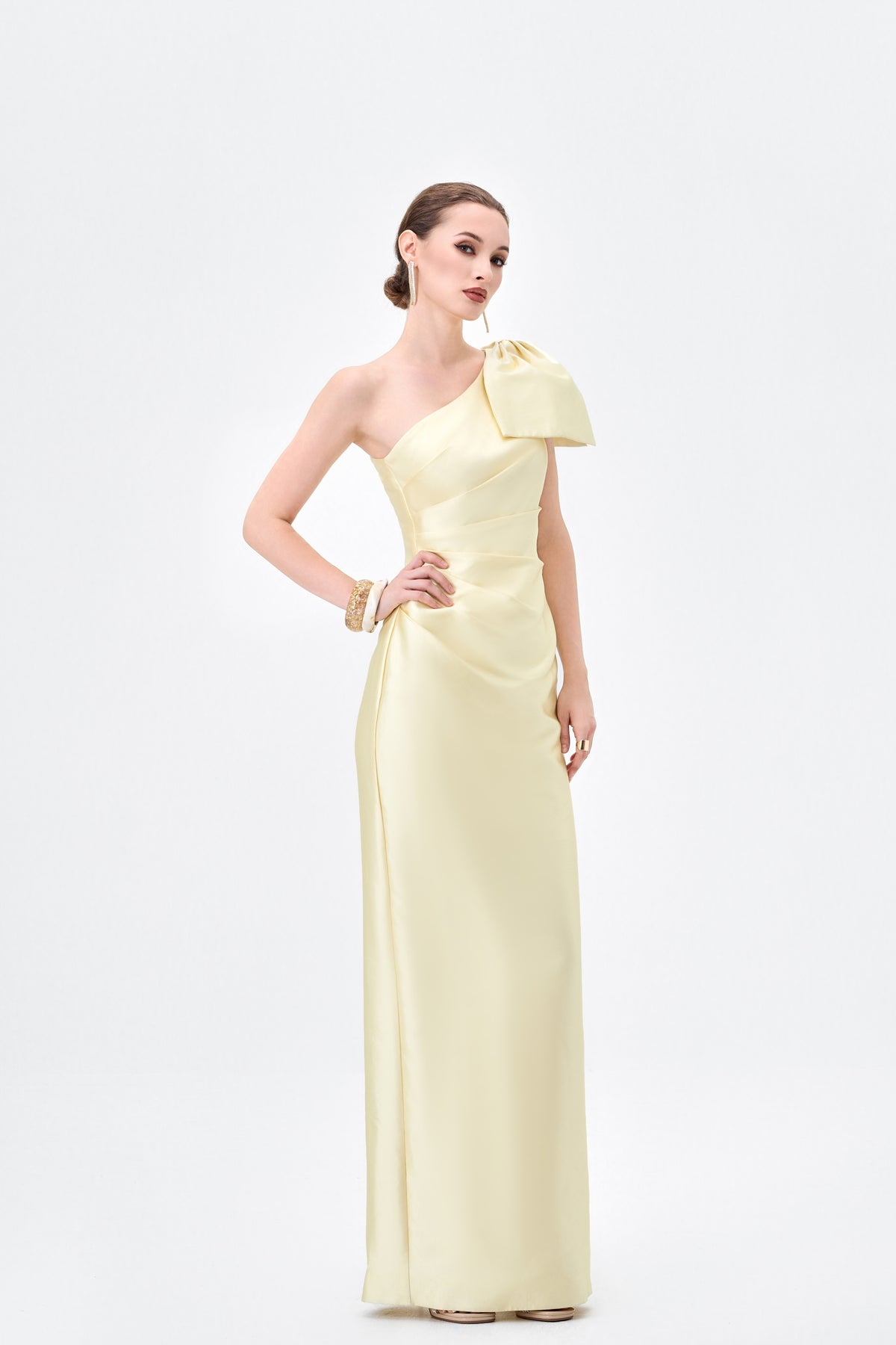 Aramy One Shoulder Bow Gown - Dress - Bariano