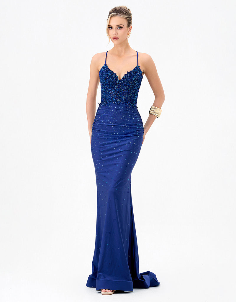 Indyanna Beaded V-Neck Gown Navy - Dress - Bariano