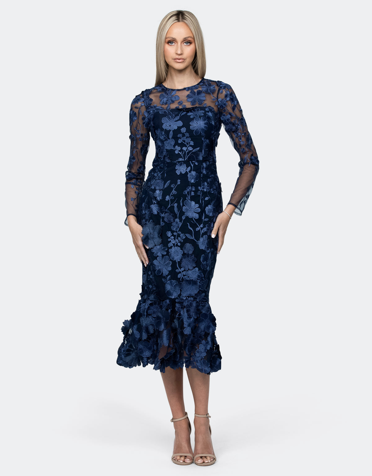 Caridee Sleeved Floral Midi Navy - Dress - Bariano