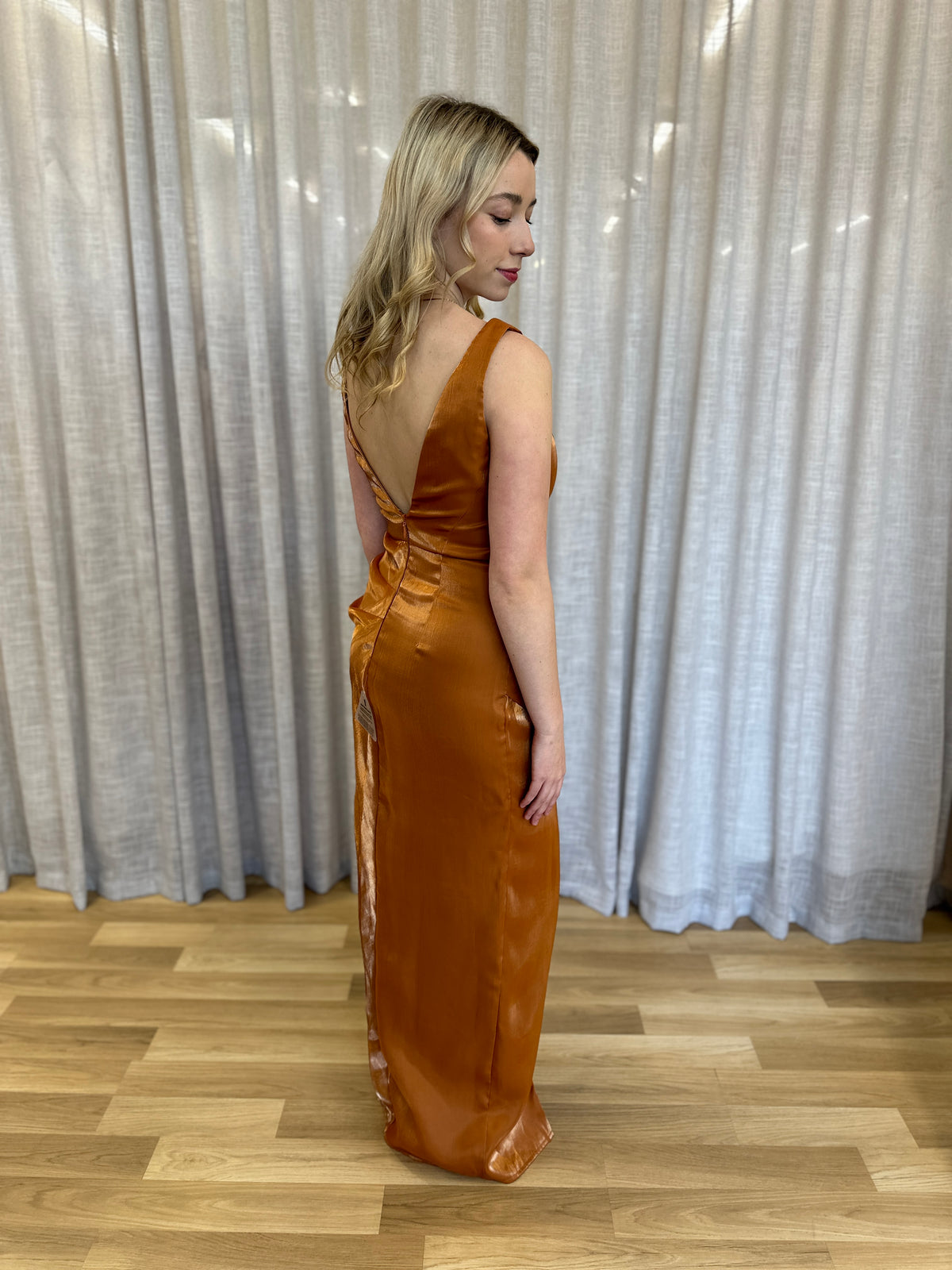 Minka Square Neck Draped Gown - Honey Fawn Boutique