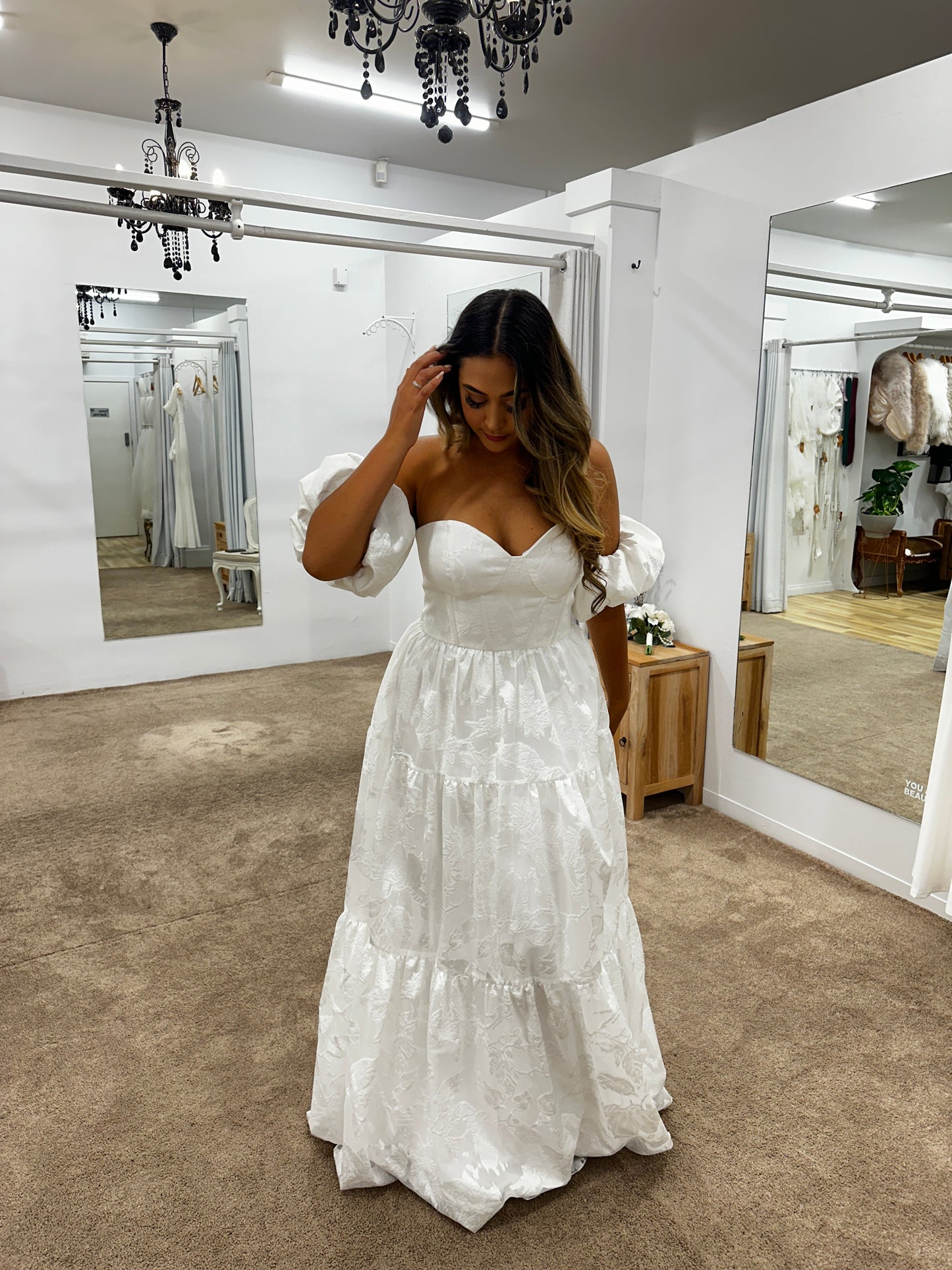 Ursula Off Shoulder Tiered Ball Gown White