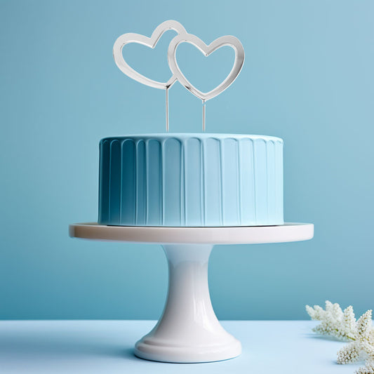Silver Metal Cake Topper - Double Hearts