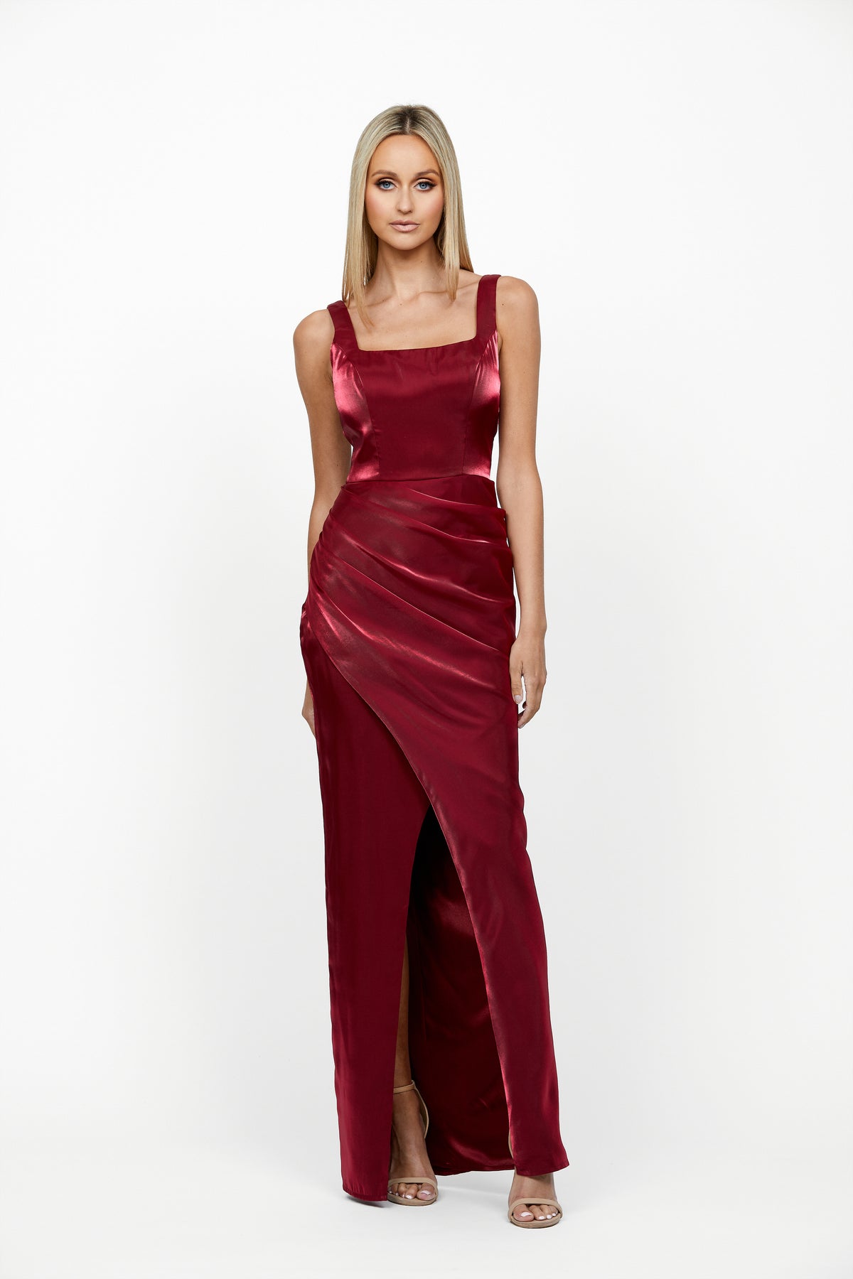 Minka Square Neck Draped Gown - Honey Fawn Boutique