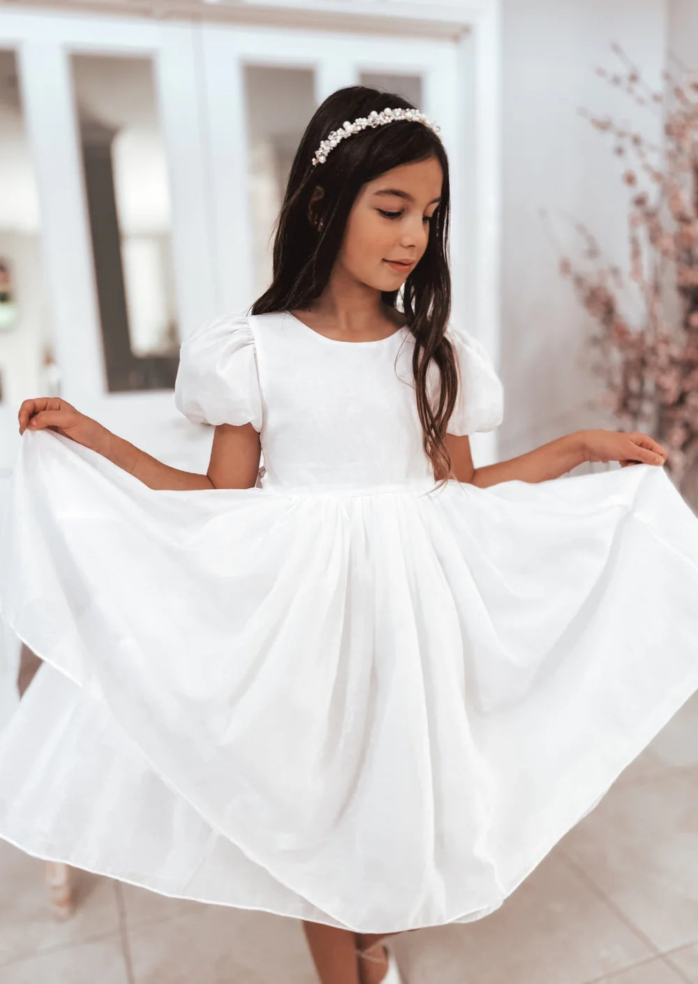 Delia Girls White Dress - Flower Girl Dress - A Little Lacey