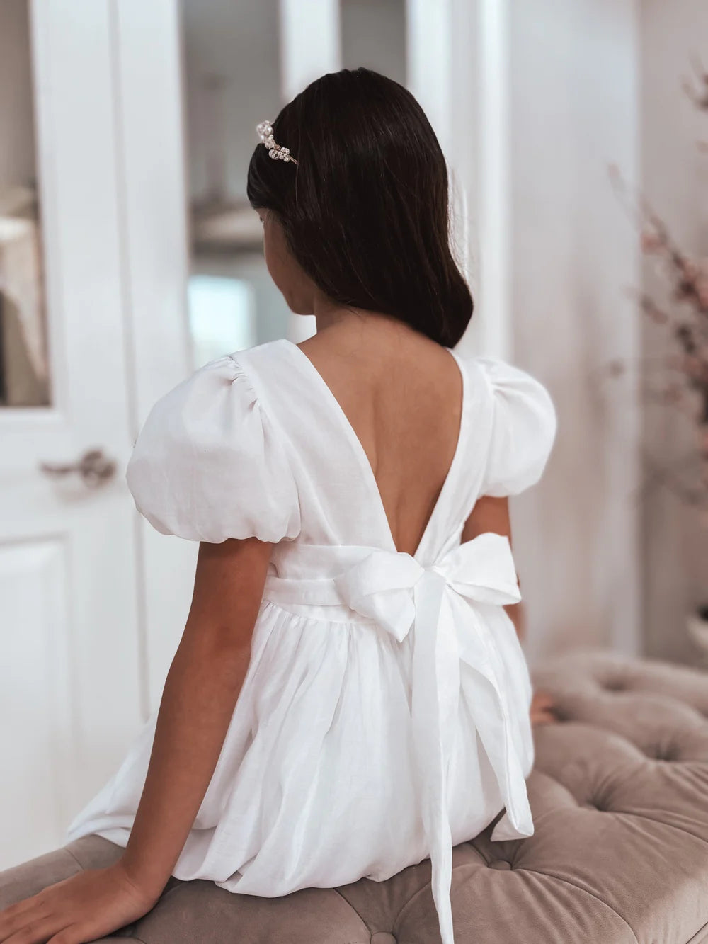 Delia Girls White Dress - Flower Girl Dress - A Little Lacey