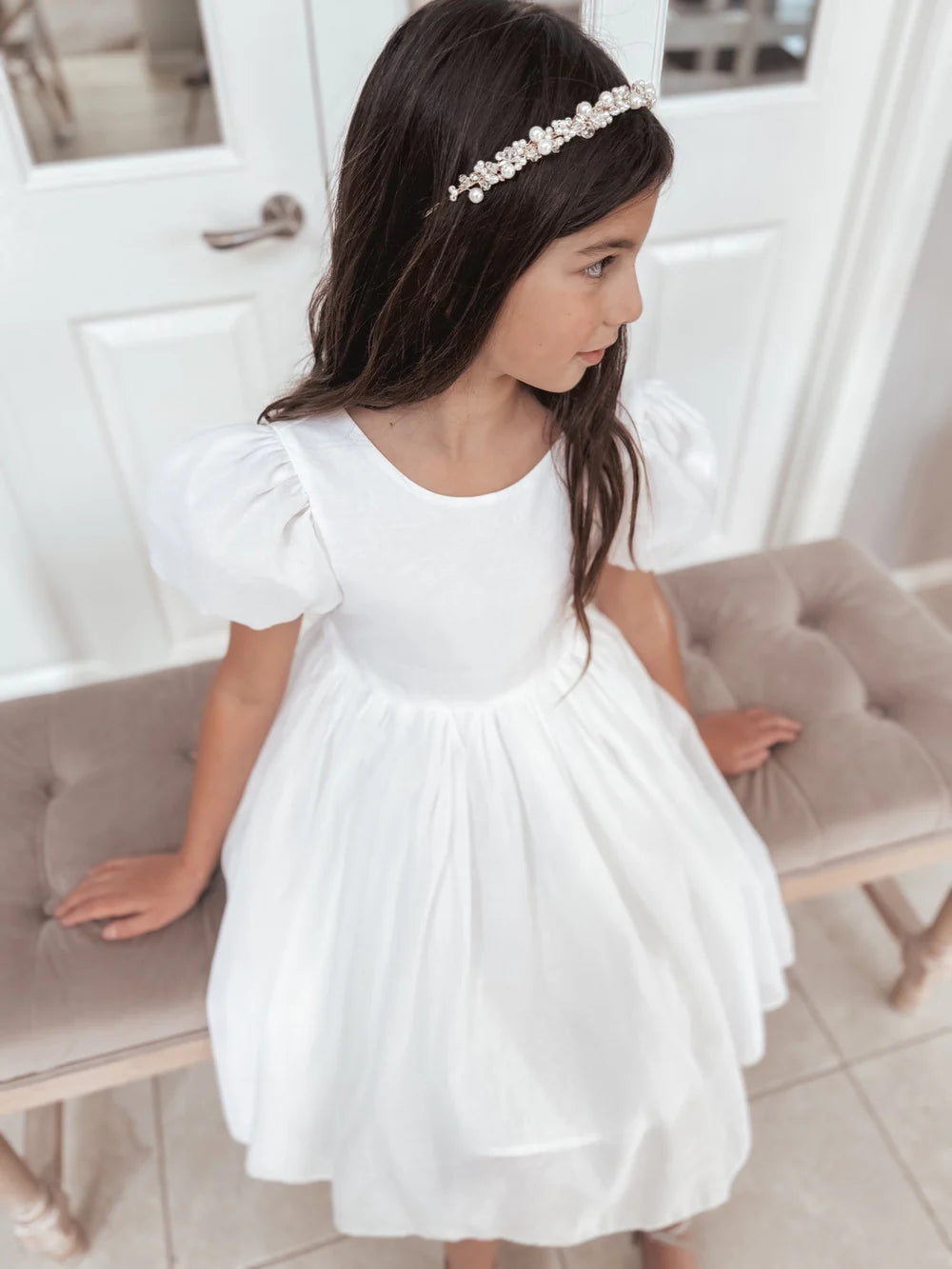 Delia Girls White Dress - Flower Girl Dress - A Little Lacey