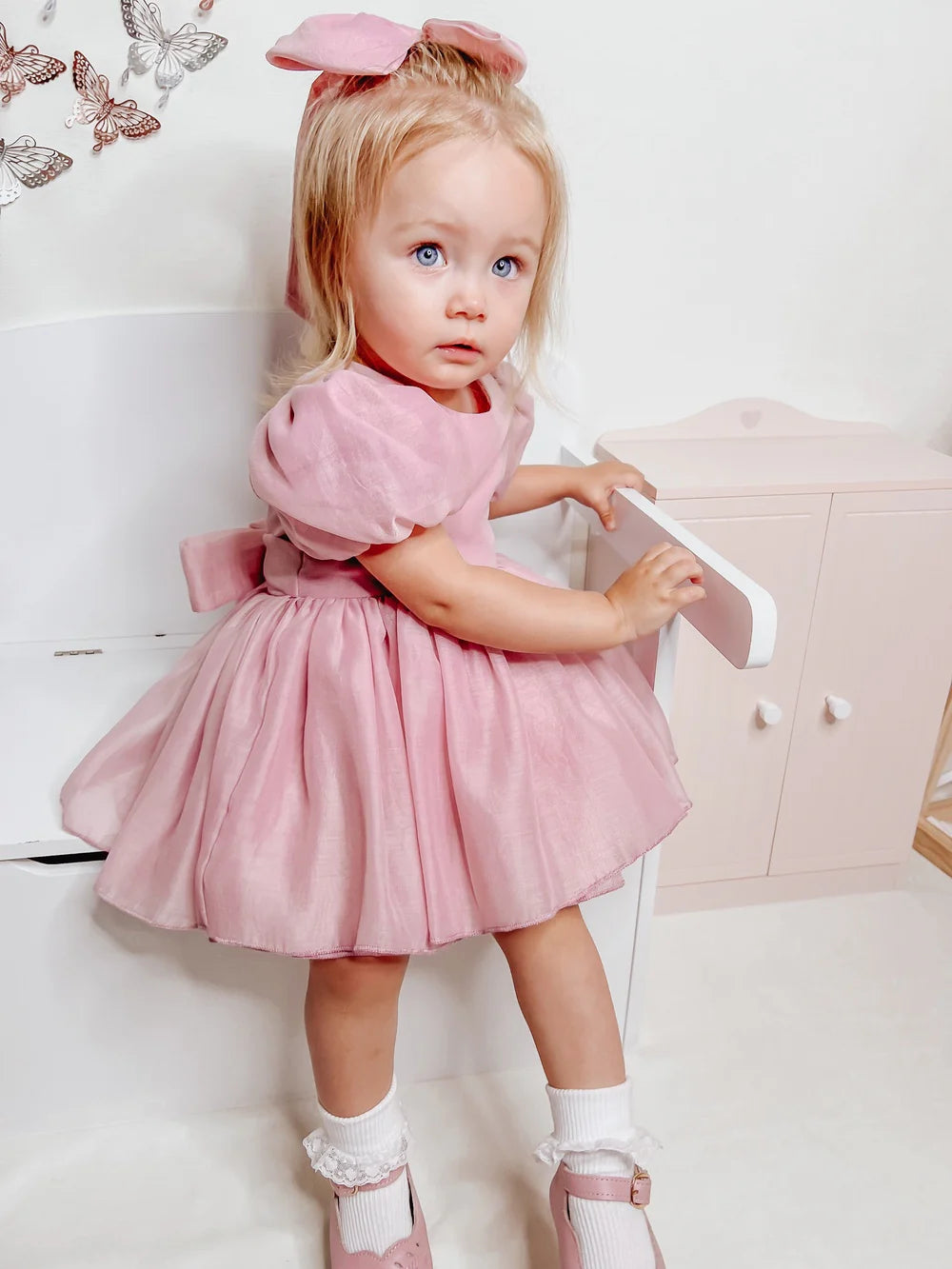 Delia Dusty Pink Baby Dress - Flower Girl Dress - A Little Lacey