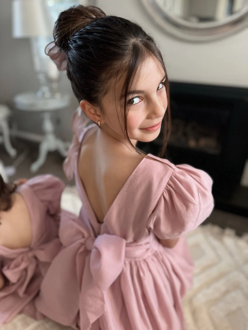 Delia Girls Dusty Pink Dress - Flower Girl Dress - A Little Lacey