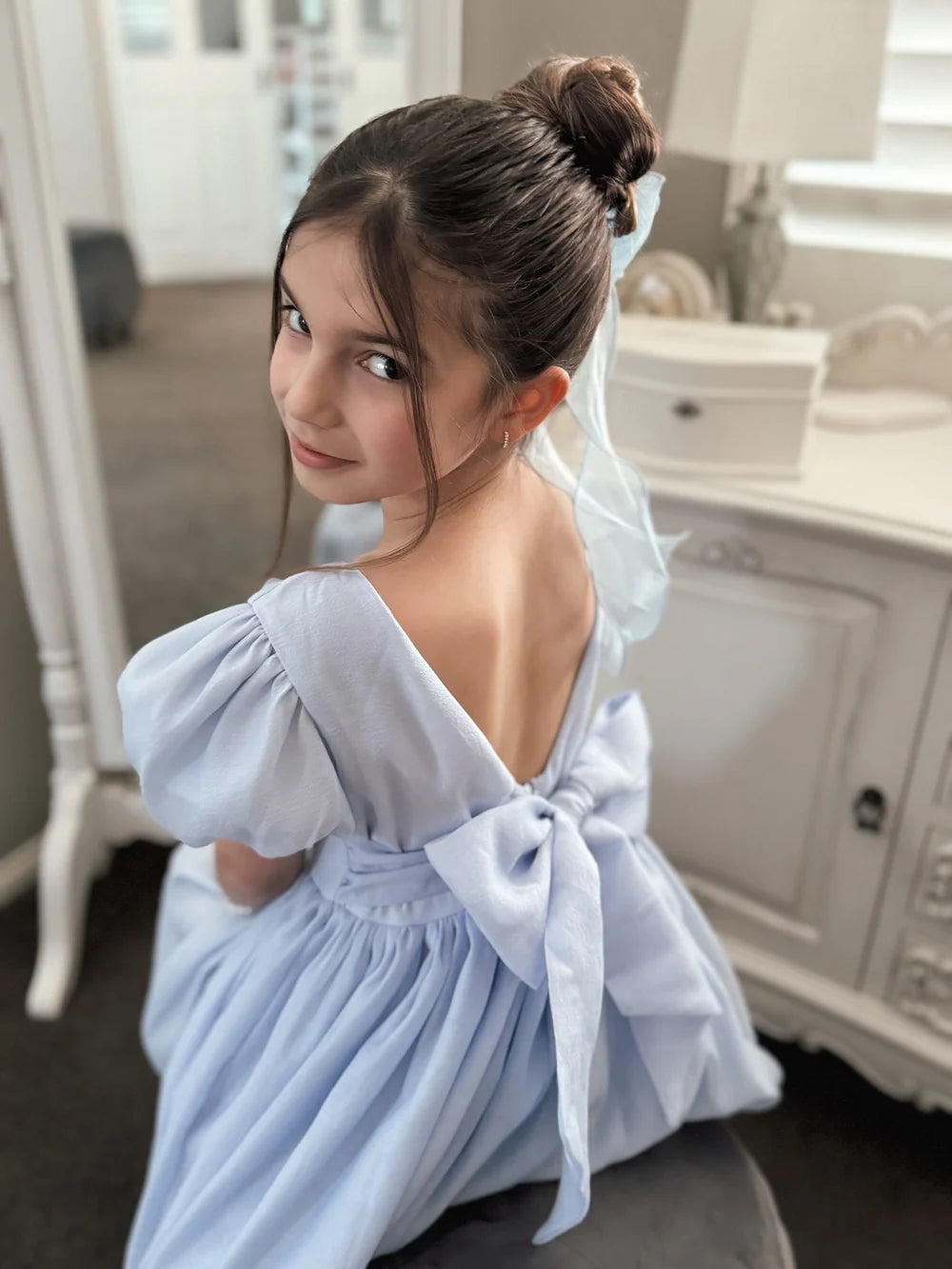 Delia Girls Light Blue Dress - Flower Girl Dress - A Little Lacey