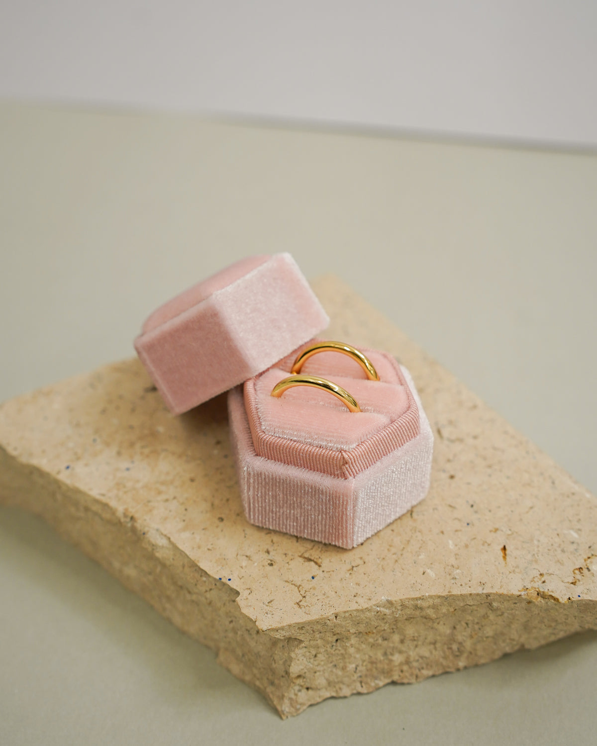 Velvet Hexagon Double Ring Box for Wedding Ceremony Blush - Giftware - Honey Fawn