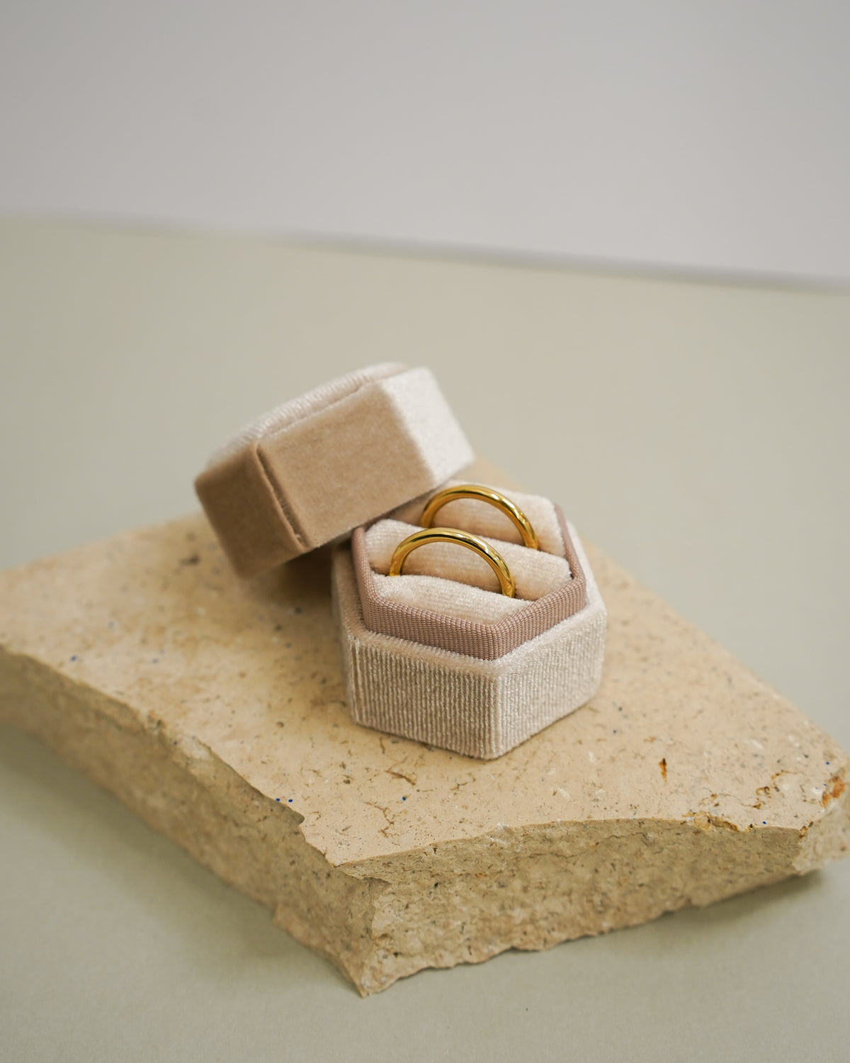 Velvet Hexagon Double Ring Box for Wedding Ceremony Cream - Giftware - Honey Fawn