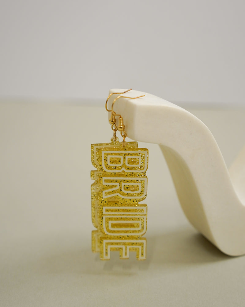 Acrylic Glitter BRIDE Drop Earring - Giftware - Honey Fawn Boutique