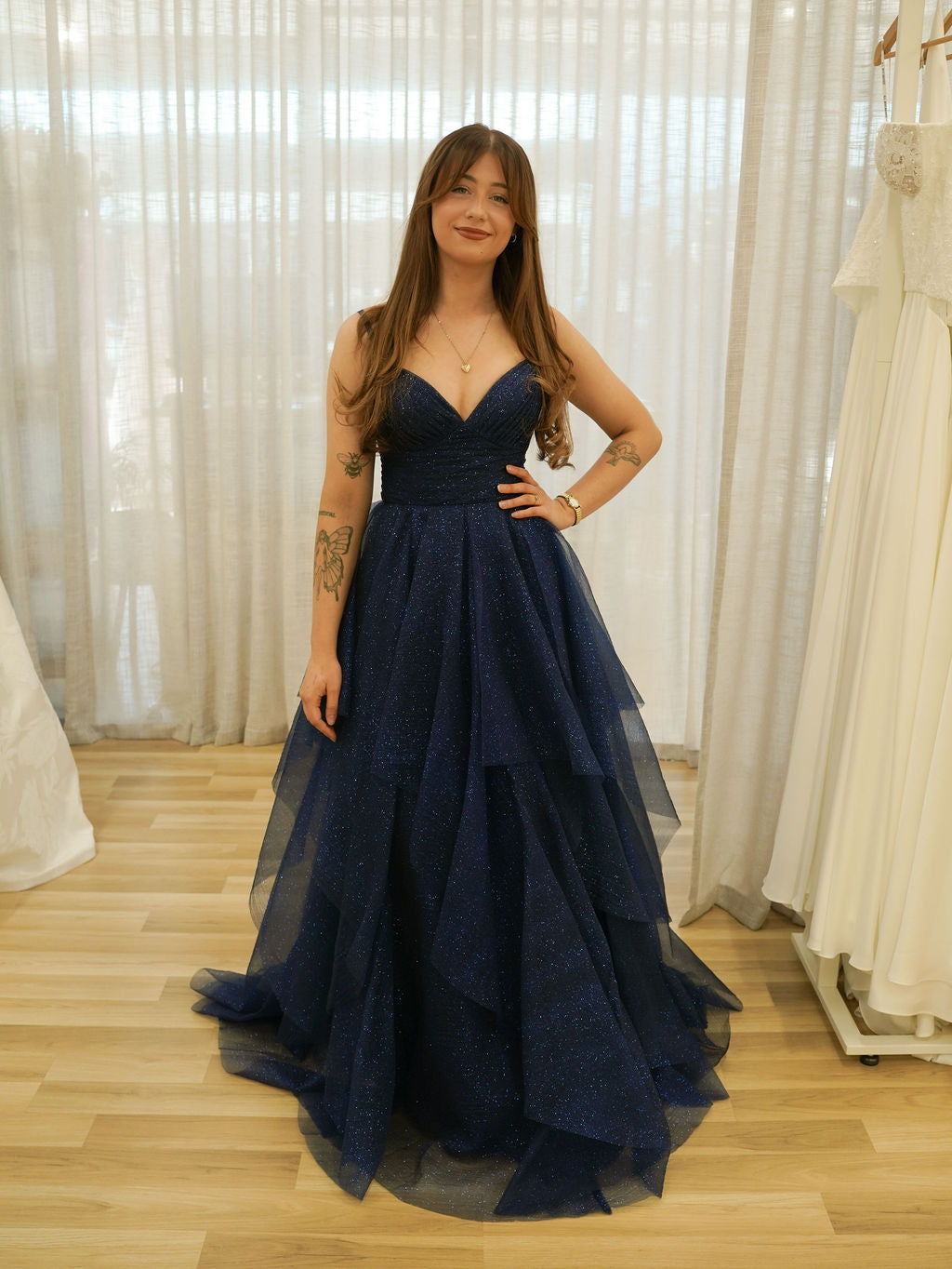 Solenne Tiered Ball Gown NAVY - Dress - Bariano