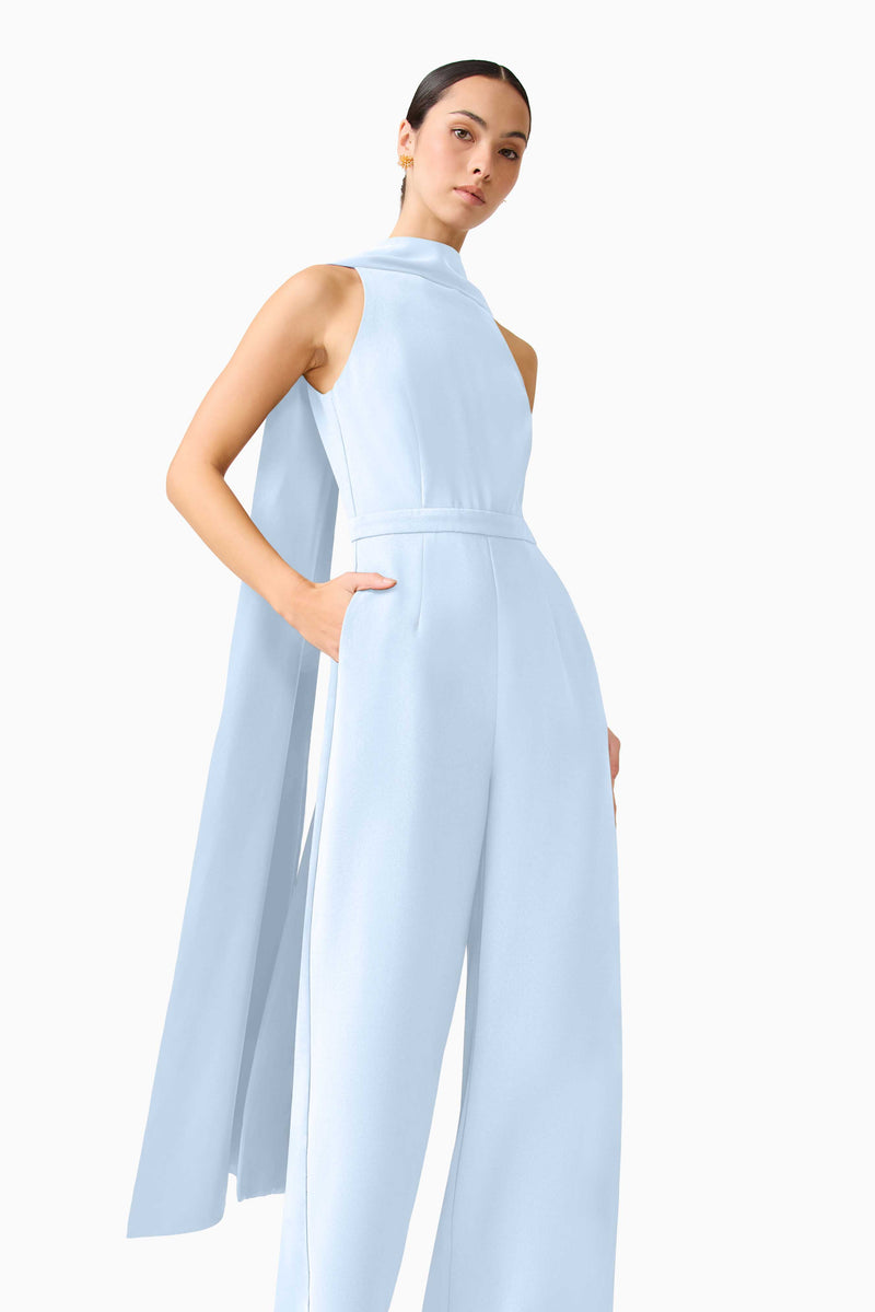 Blue Elliatt Anaya wide leg jumpsuit dress with a relaxed fit and stylish design, shown in a natural pose.