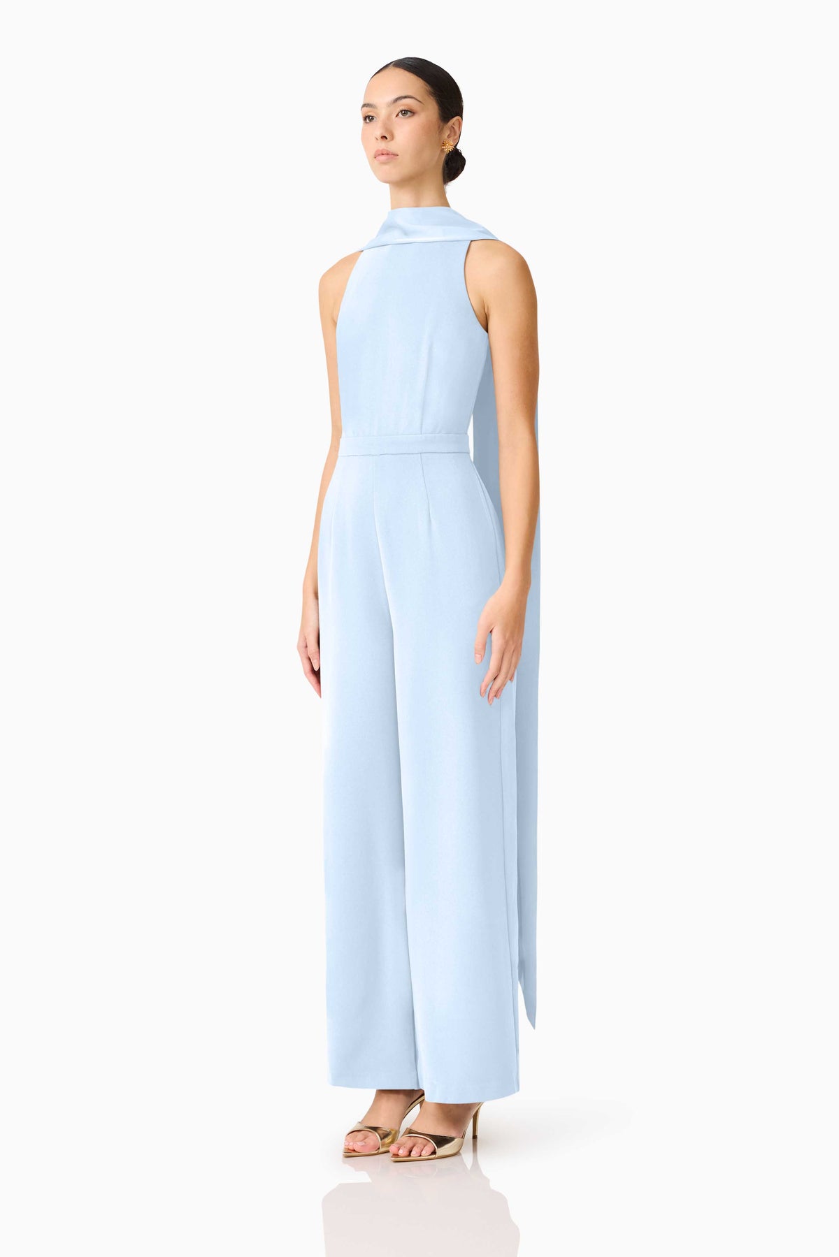 Blue Elliatt Anaya wide leg jumpsuit dress with a relaxed fit and stylish design, shown on a hanger or model.
