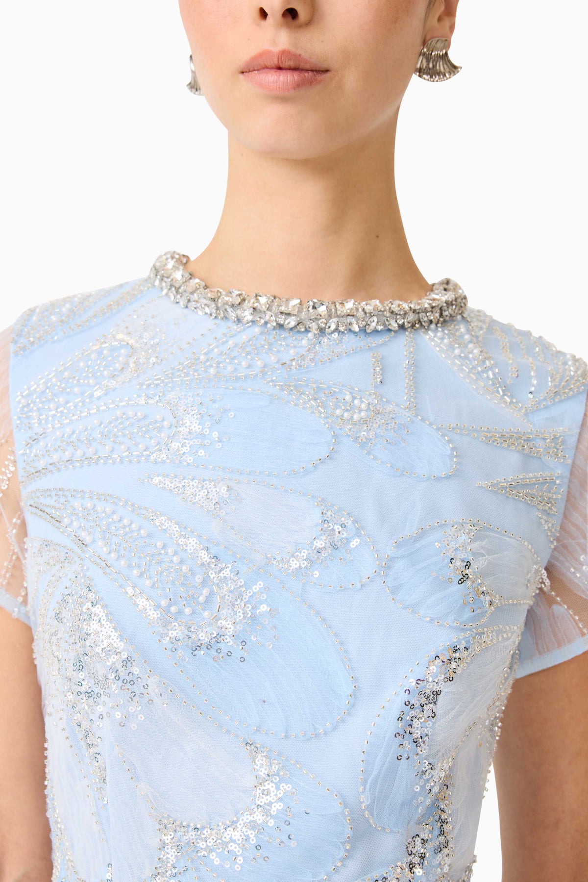 Elliatt Anabelle cap sleeve gown in blue, elegant dress with fitted bodice and flowing skirt, perfect for formal occasions.
