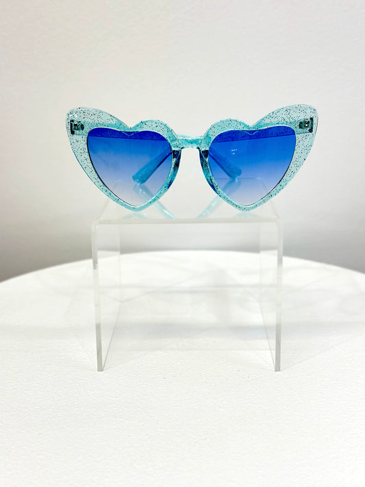 Blue Glitter Heart Sunglasses