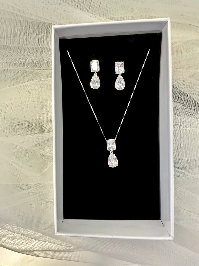 Elegant Ada earring and necklace set from Windsor Bridal Jewellery featuring intricate silver designs for special occasions.