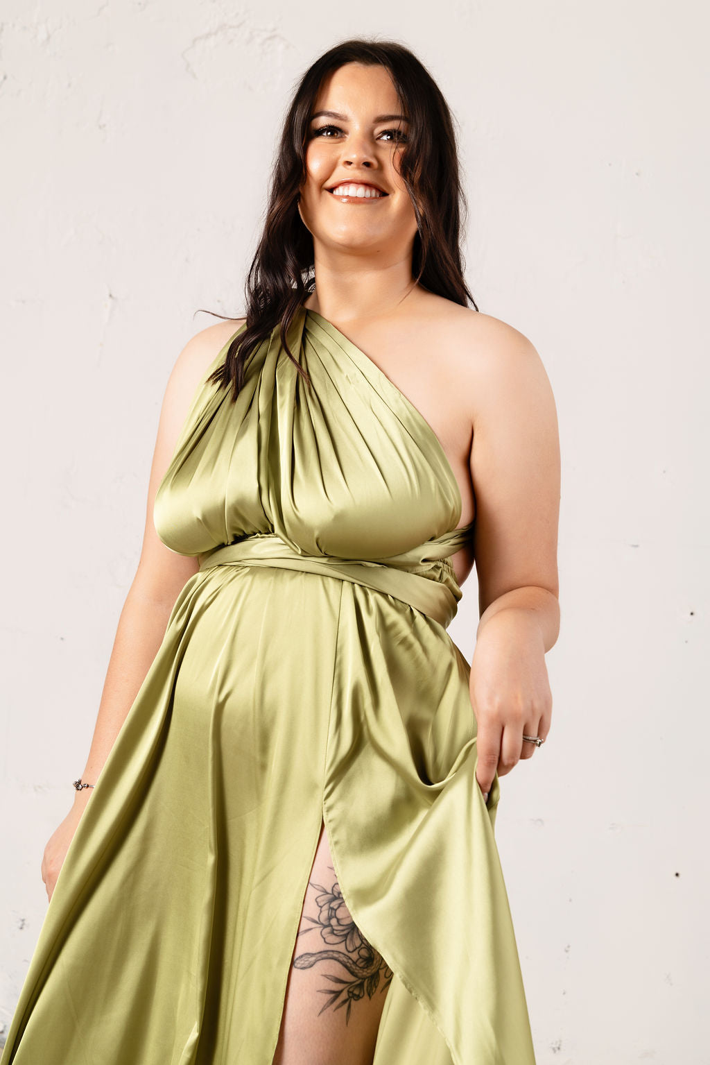 Satin Multiway Dress with Leg Split - Dress - JOUNE