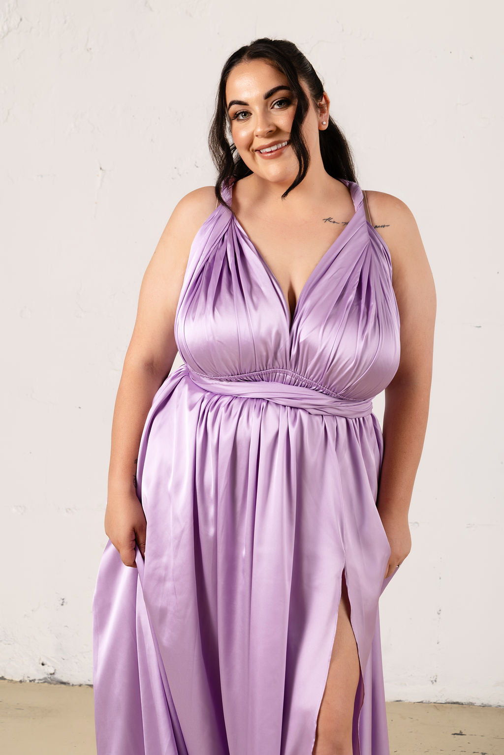 Satin Multiway Dress with Leg Split - Dress - JOUNE