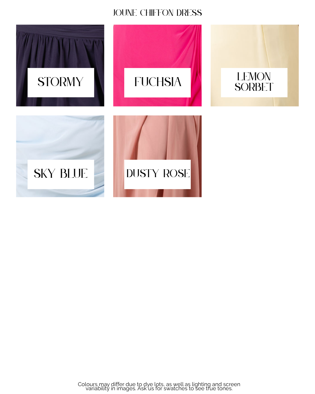 JOUNE Mila chiffon bridesmaid dress swatch showing soft, flowing fabric in a light, elegant style for wedding attire.