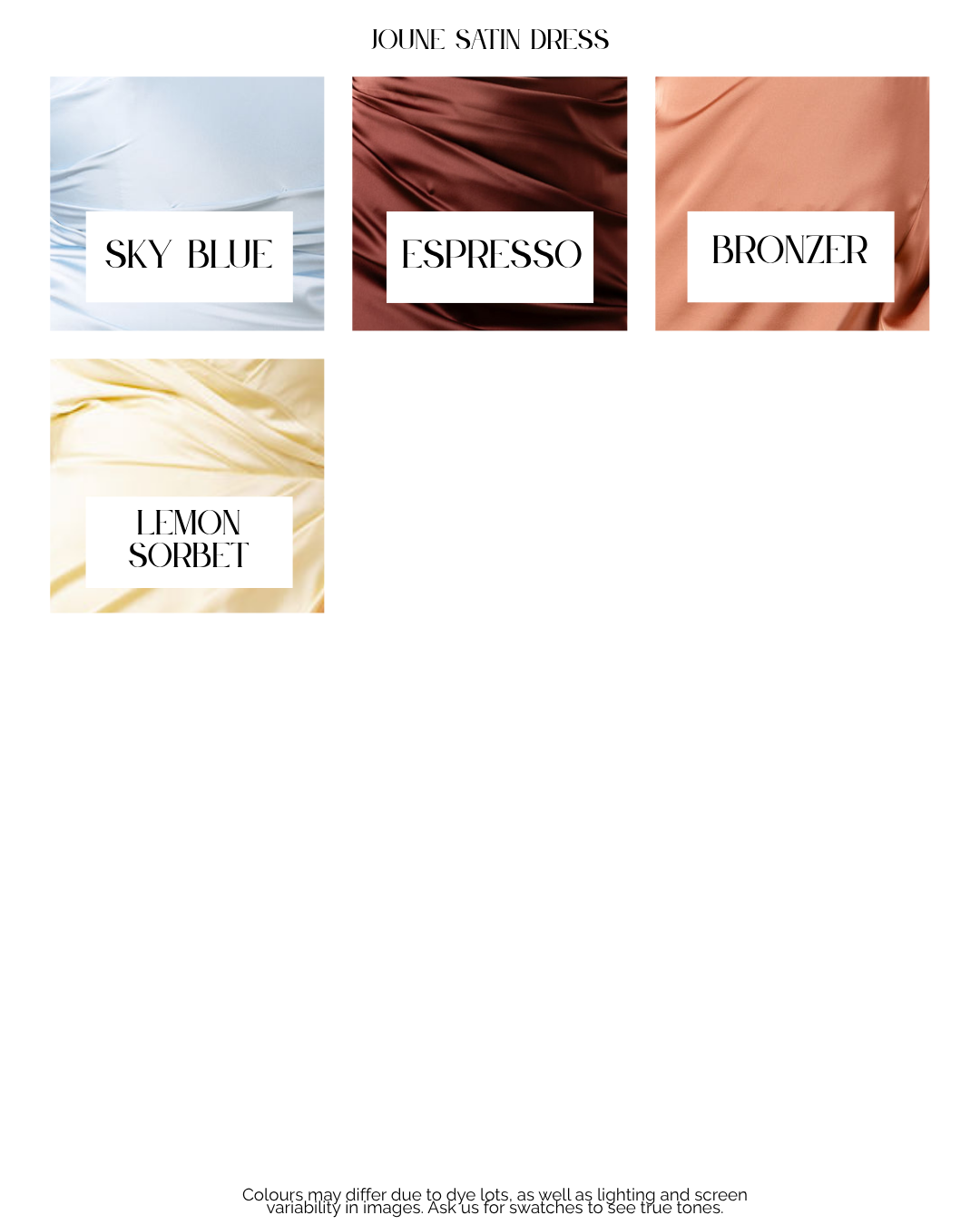 JOUNE Billie satin dress swatch showcasing the smooth, shiny fabric and elegant design of the stylish satin dress.