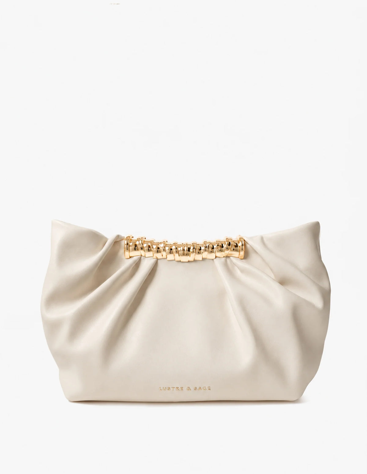 Aura Gathered Clutch Bag in Cream