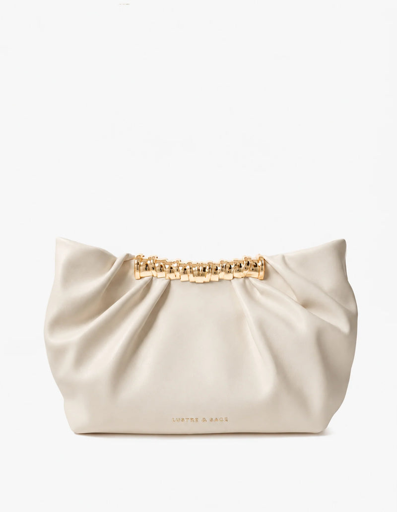 Aura Gathered Clutch Bag in Cream - Accessory - Lustre and Sage
