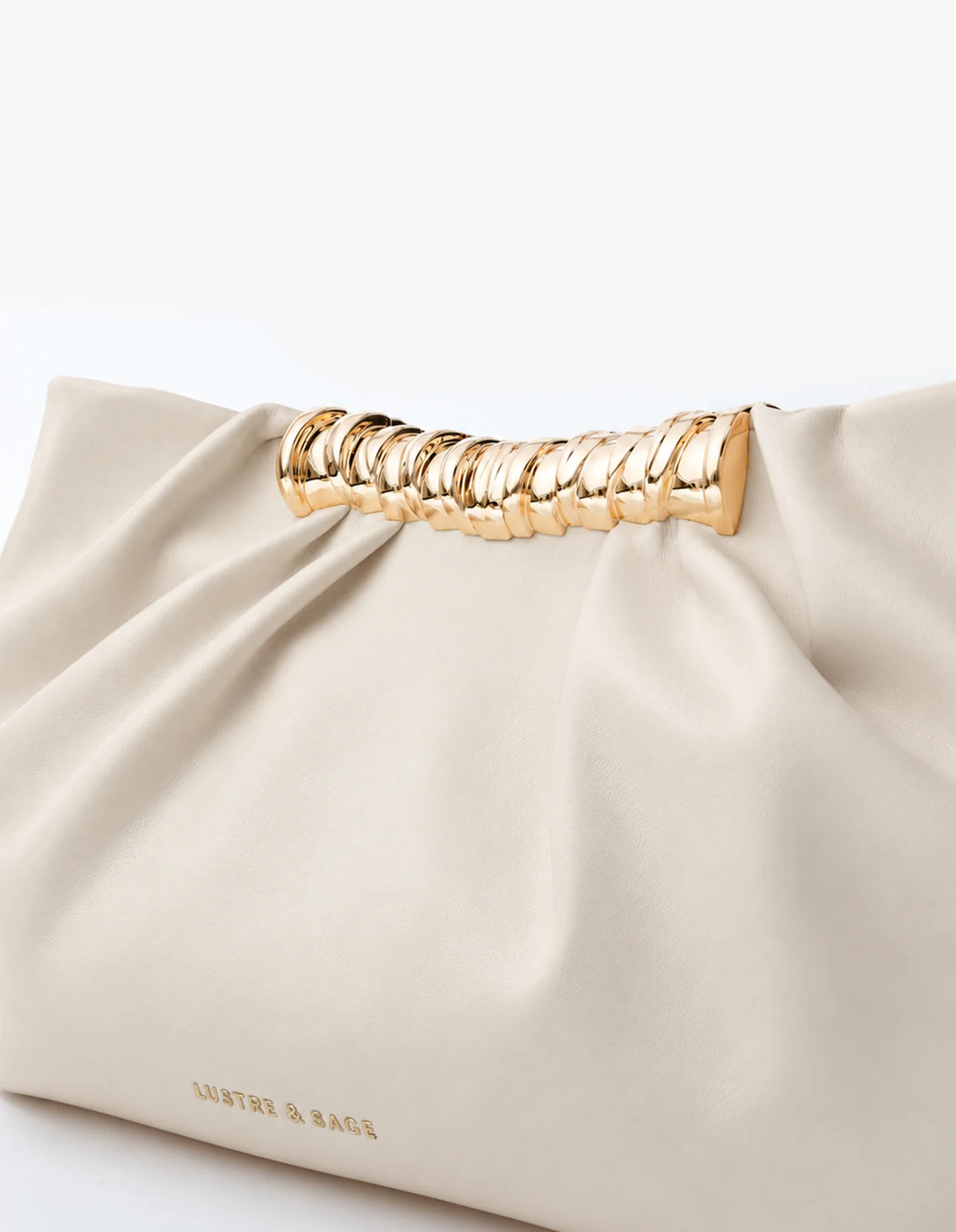 Aura Gathered Clutch Bag in Cream