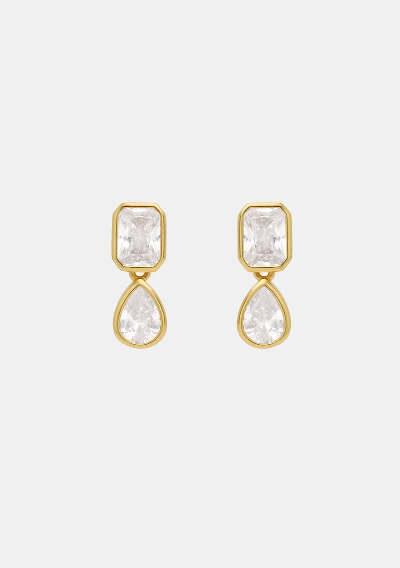 Lineaire Emerald and Pear Drop Earrings - Gold