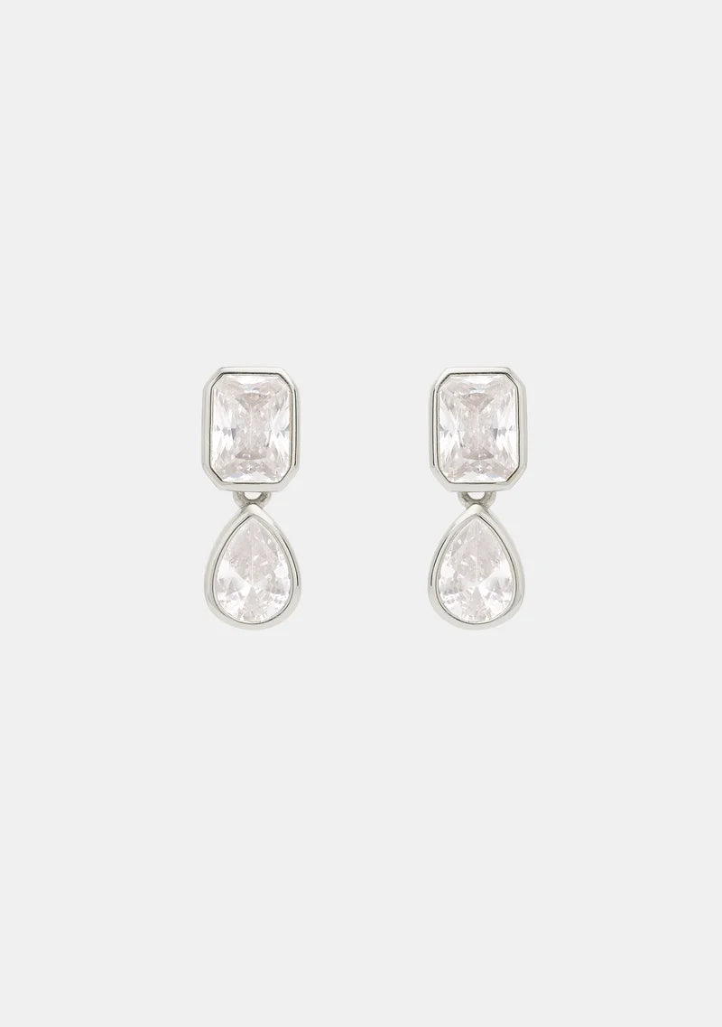 Lineaire Emerald and Pear Drop Earrings - Silver