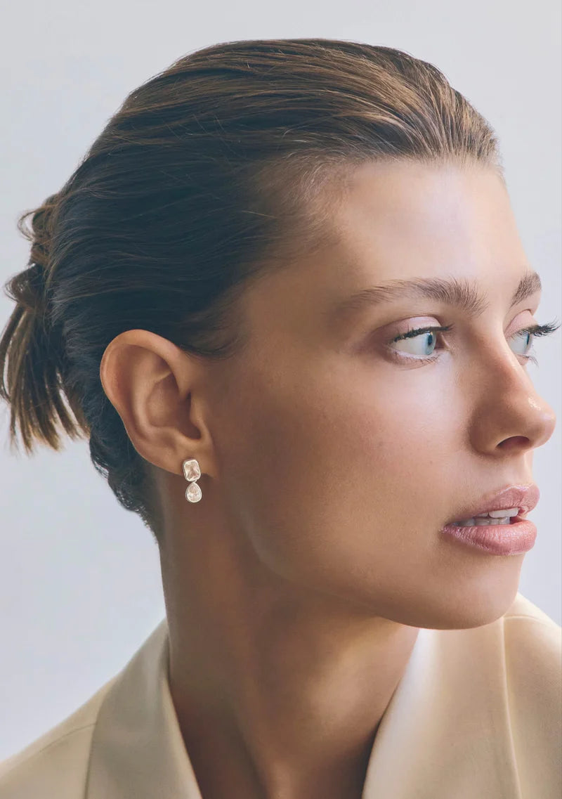 Lineaire Emerald and Pear Drop Earrings - Silver