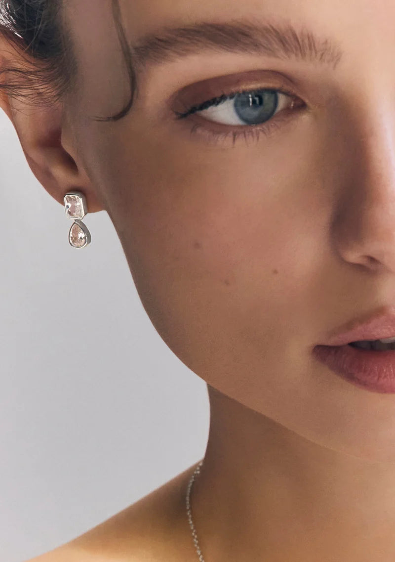 Lineaire Emerald and Pear Drop Earrings - Silver